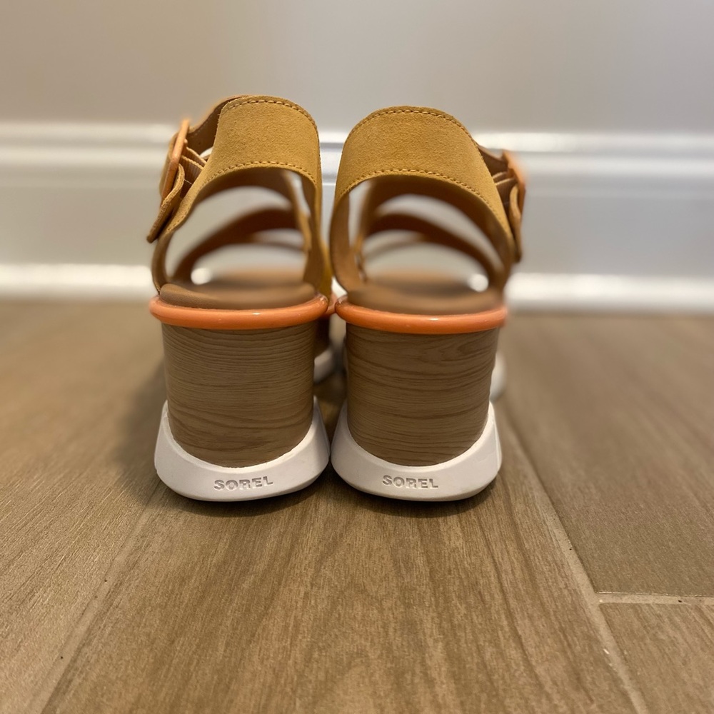 Sorel Mustard Yellow Strappy Wedge Sandals - Picture 6 of 6